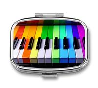 Small Pill Box Travel Pill Case with 2 Compartments Portable Pills Container Colorful Piano Music Rainbow Pills Organizer Vitamin Organizer Fish Oil Box Pocket Medicine Organizers