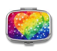 Small Pill Box Travel Pill Case with 2 Compartments Portable Pills Container Colorful Rainbow Love Heart Pills Organizer Vitamin Organizer Fish Oil Box Pocket Medicine Organizers