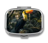 Small Pill Box Travel Pill Case with 2 Compartments Portable Pills Container Colorful Toucan Pills Organizer Vitamin Organizer Fish Oil Box Pocket Medicine Organizers