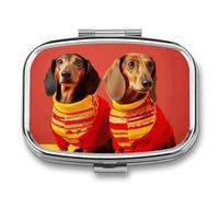 Small Pill Box Travel Pill Case with 2 Compartments Portable Pills Container Cute Dachshund Pills Organizer Vitamin Organizer Fish Oil Box Pocket Medicine Organizers