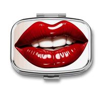 Small Pill Box Travel Pill Case with 2 Compartments Portable Pills Container Cute Graphic Red Lips Pills Organizer Vitamin Organizer Fish Oil Box Pocket Medicine Organizers
