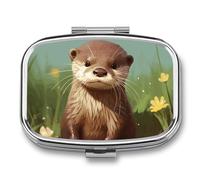 Small Pill Box Travel Pill Case with 2 Compartments Portable Pills Container Cute Otter Pills Organizer Vitamin Organizer Fish Oil Box Pocket Medicine Organizers