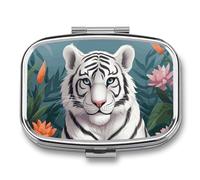 Small Pill Box Travel Pill Case with 2 Compartments Portable Pills Container Cute White Tiger Pills Organizer Vitamin Organizer Fish Oil Box Pocket Medicine Organizers