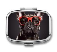 Small Pill Box Travel Pill Case with 2 Compartments Portable Pills Container French Bulldog Pills Organizer Vitamin Organizer Fish Oil Box Pocket Medicine Organizers