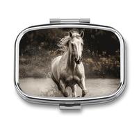Small Pill Box Travel Pill Case with 2 Compartments Portable Pills Container Horse Running by The Water Pills Organizer Vitamin Organizer Fish Oil Box Pocket Medicine Organizers