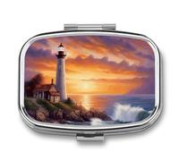 Small Pill Box Travel Pill Case with 2 Compartments Portable Pills Container Lighthouse at Sunset Pills Organizer Vitamin Organizer Fish Oil Box Pocket Medicine Organizers