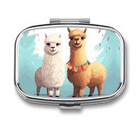 Small Pill Box Travel Pill Case with 2 Compartments Portable Pills Container Llama Alpaca Pills Organizer Vitamin Organizer Fish Oil Box Pocket Medicine Organizers