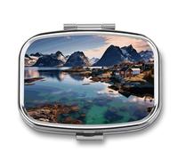 Small Pill Box Travel Pill Case with 2 Compartments Portable Pills Container Norway Islands Pills Organizer Vitamin Organizer Fish Oil Box Pocket Medicine Organizers