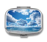 Small Pill Box Travel Pill Case with 2 Compartments Portable Pills Container Ocean and White Cloud Pills Organizer Vitamin Organizer Fish Oil Box Pocket Medicine Organizers