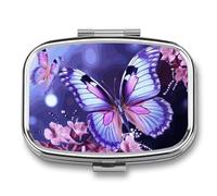 Small Pill Box Travel Pill Case with 2 Compartments Portable Pills Container Purple Butterfly Pills Organizer Vitamin Organizer Fish Oil Box Pocket Medicine Organizers