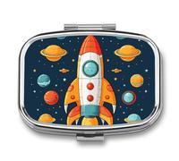 Small Pill Box Travel Pill Case with 2 Compartments Portable Pills Container Rocket Clipart Space Ship Pills Organizer Vitamin Organizer Fish Oil Box Pocket Medicine Organizers