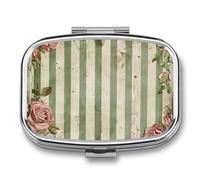 Small Pill Box Travel Pill Case with 2 Compartments Portable Pills Container Roses and Green Plants Pills Organizer Vitamin Organizer Fish Oil Box Pocket Medicine Organizers