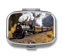 Small Pill Box Travel Pill Case with 2 Compartments Portable Pills Container Steam Locomotive Train Pills Organizer Vitamin Organizer Fish Oil Box Pocket Medicine Organizers