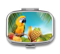 Small Pill Box Travel Pill Case with 2 Compartments Portable Pills Container Summer Parrot Pineapple Birds Pills Organizer Vitamin Organizer Fish Oil Box Pocket Medicine Organizers