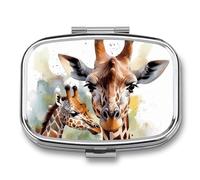 Small Pill Box Travel Pill Case with 2 Compartments Portable Pills Container Watercolor Deer Giraffe Pills Organizer Vitamin Organizer Fish Oil Box Pocket Medicine Organizers