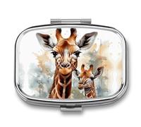 Small Pill Box Travel Pill Case with 2 Compartments Portable Pills Container Watercolor Deer Giraffe Pills Organizer Vitamin Organizer Fish Oil Box Pocket Medicine Organizers