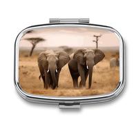 Small Pill Box Travel Pill Case with 2 Compartments Portable Pills Container Wild Animals Elephants Pills Organizer Vitamin Organizer Fish Oil Box Pocket Medicine Organizers