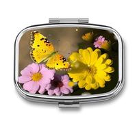 Small Pill Box Travel Pill Case with 2 Compartments Portable Pills Container Yellow Butterfly and Flower Pills Organizer Vitamin Organizer Fish Oil Box Pocket Medicine Organizers
