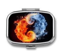 Small Pill Box Travel Pill Case with 2 Compartments Portable Pills Container Yin Yang Fire Water Pills Organizer Vitamin Organizer Fish Oil Box Pocket Medicine Organizers