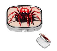 Small Pill Case 2 Compartments, Cute Little red Spider Pill Box Daily Metal Portable Pill Organizer for Pocket Purse Travel Pillbox with Mirror Square Medicine Vitamin Holder Unique Gift