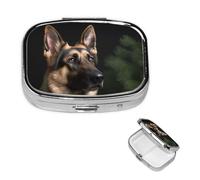 Small Pill Case 2 Compartments, German Shepherd Pill Box Daily Metal Portable Pill Organizer for Pocket Purse Travel Pillbox with Mirror Square Medicine Vitamin Holder Unique Gift