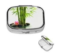Small Pill Case 2 Compartments, Green Tree Pill Box Daily Metal Portable Pill Organizer for Pocket Purse Travel Pillbox with Mirror Square Medicine Vitamin Holder Unique Gift