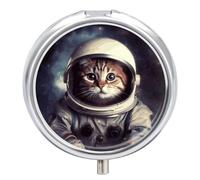 Small Pill Case Animal Cat Astronaut 3 Compartments Portable Pill Container