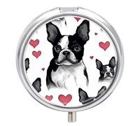Small Pill Case Boston Terrier Heart Dog 3 Compartments Portable Pill Container