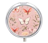 Small Pill Case Butterflies and Plants 3 Compartments Portable Pill Container