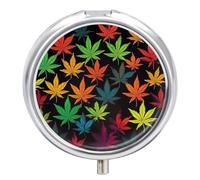 Small Pill Case Colorful Cannabis Leaves 3 Compartments Portable Pill Container