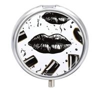 Small Pill Case Cool Black Lipstick Lips 3 Compartments Portable Pill Container