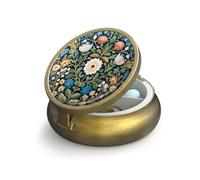 Small Pill Case Pill Box with Mirror Retro 3 Compartment Pill Holder for Purse or Pocket Bronze Portable Medicine Vitamin Container Fish Oil and Supplement Storage BPA-Free(Retro Plants)