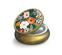 Small Pill Case Pill Box with Mirror Retro 3 Compartment Pill Organizer for Purse or Pocket Bronze Daily Portable Medicine Vitamin Container Fish Oil and Supplement Storage(Retro Floral)