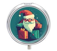 Small Pill Case Santa Claus Taking Presents 3 Compartments Portable Pill Container