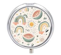 Small Pill Case Watermelon and Rainbow 3 Compartments Portable Pill Container