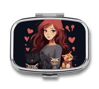 Small Pill Case with 2 Compartment A Girl Who Loves Cats Medicine Pill Case Personalized Travel Pill Box for Purse Travel Pill Organizer Portable Daily Pill Box for Vitamins Supplements Medication