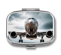 Small Pill Case with 2 Compartment Airplane Art Medicine Pill Case Personalized Travel Pill Box for Purse Travel Pill Organizer Portable Daily Pill Box for Vitamins Supplements Medication