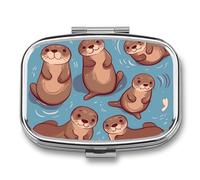 Small Pill Case with 2 Compartment Animal Cute Brown Otters Medicine Pill Case Personalized Travel Pill Box for Purse Travel Pill Organizer Portable Daily Pill Box for Vitamins Supplements Medication