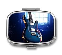 Small Pill Case with 2 Compartment Blue Guitar Medicine Pill Case Personalized Travel Pill Box for Purse Travel Pill Organizer Portable Daily Pill Box for Vitamins Supplements Medication
