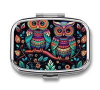 Small Pill Case with 2 Compartment Colorful Owl Pictures Medicine Pill Case Personalized Travel Pill Box for Purse Travel Pill Organizer Portable Daily Pill Box for Vitamins Supplements Medication