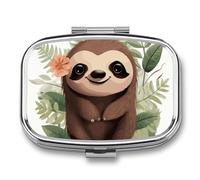 Small Pill Case with 2 Compartment Cute Cartoon Sloth Medicine Pill Case Personalized Travel Pill Box for Purse Travel Pill Organizer Portable Daily Pill Box for Vitamins Supplements Medication