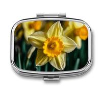 Small Pill Case with 2 Compartment Daffodil Flower Medicine Pill Case Personalized Travel Pill Box for Purse Travel Pill Organizer Portable Daily Pill Box for Vitamins Supplements Medication