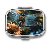 Small Pill Case with 2 Compartment Dragonfly Flying on The Pond Medicine Pill Case Personalized Travel Pill Box for Purse Travel Pill Organizer Portable Daily Pill Box for Vitamins Supplements Medicat