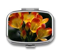 Small Pill Case with 2 Compartment Freesia Beautiful Plant Flower Medicine Pill Case Personalized Travel Pill Box for Purse Travel Pill Organizer Portable Daily Pill Box for Vitamins Supplements Medic
