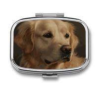 Small Pill Case with 2 Compartment Golden Retriever Medicine Pill Case Personalized Travel Pill Box for Purse Travel Pill Organizer Portable Daily Pill Box for Vitamins Supplements Medication
