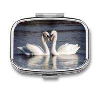 Small Pill Case with 2 Compartment Romantic White Swan Medicine Pill Case Personalized Travel Pill Box for Purse Travel Pill Organizer Portable Daily Pill Box for Vitamins Supplements Medication