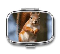 Small Pill Case with 2 Compartment Squirrel Funny Animal Medicine Pill Case Personalized Travel Pill Box for Purse Travel Pill Organizer Portable Daily Pill Box for Vitamins Supplements Medication