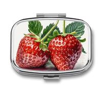 Small Pill Case with 2 Compartment Two Strawberries Medicine Pill Case Personalized Travel Pill Box for Purse Travel Pill Organizer Portable Daily Pill Box for Vitamins Supplements Medication