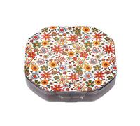 Small Pill Organiser 4 Times A Day Travel Medicine Organizer with Interesting Flowers Patterns - Daily Pill Containers Compact Stylish Pill Case