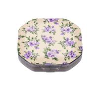 Small Pill Organiser 4 Times A Day Travel Medicine Organizer with Purple Flowers Patterns - Daily Pill Containers Compact Stylish Pill Case